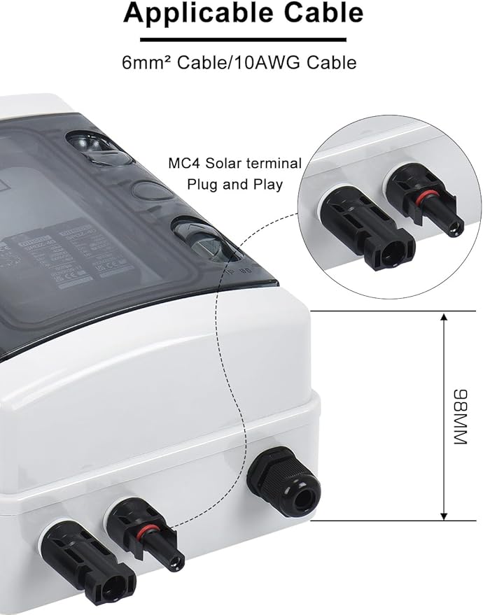 DIHOOL Solar Panel Disconnect Switch Box 40 Amp DC Circuit Breaker Box 1000V PV Combiner Box for RV