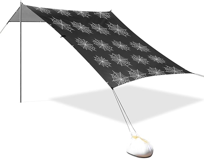 ALAZA Black and White Spider Web Pattern Beach Tent Sun Shelter Portable Canopy Sunshade for Outdoor Camping Picnics Backyard Fun 10x9 ft