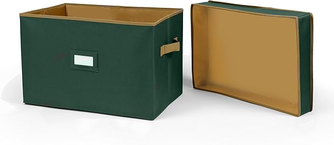 Covermates Keepsakes Storage Box Heavy Duty Polyester Organizer Bin Stackable Design Reinforced Handles ID Window Closet Garage Home Storage Green