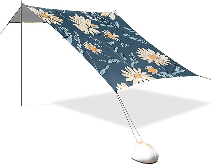 ALAZA Hand Drawn Elegant Daisy Floral Beach Tent Sun Shelter Portable Canopy Sunshade for Outdoor Camping Picnics Backyard Fun 10x9 ft