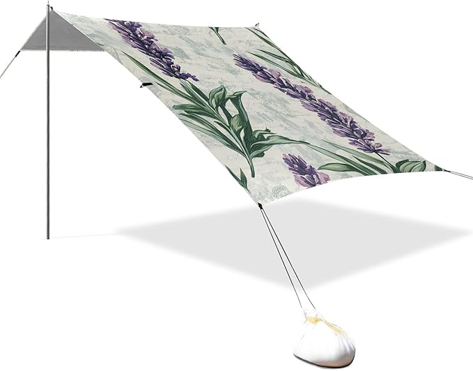ALAZA Lavender in Retro Stamp Beach Tent Sun Shelter Portable Canopy Sunshade for Outdoor Camping Picnics Backyard Fun 10x9 ft
