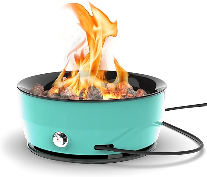 Outland Living Large Outdoor Propane Gas Fire Pit for Outside 60000 BTU/h 24 inch with Lid - Modern Lake Country 800 Fire Bowl Firepit for Patio Blue