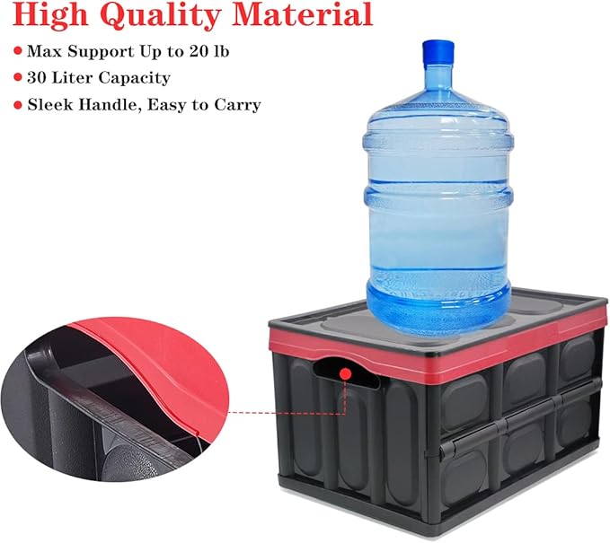 GUOZI 30 Liter Collapsible Storage Bin with Lid Durable Plastic Folding Storage Crate Stackable Storage Box Organizer Container for Keepsake Toy Photos Office Nursery Wardrobe Bookshelf etc.