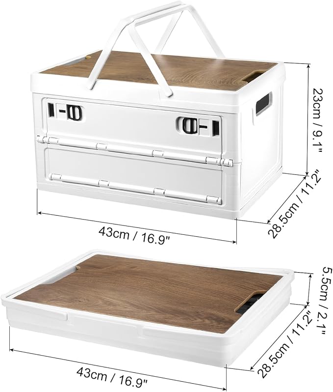 PATIKIL Collapsible Storage Bins with Lids and Handle 1 Pcs 30L 8Gal Plastic Camping Storage Box Stackable Side Opening Organizer Basket for Car Rv Office Home White