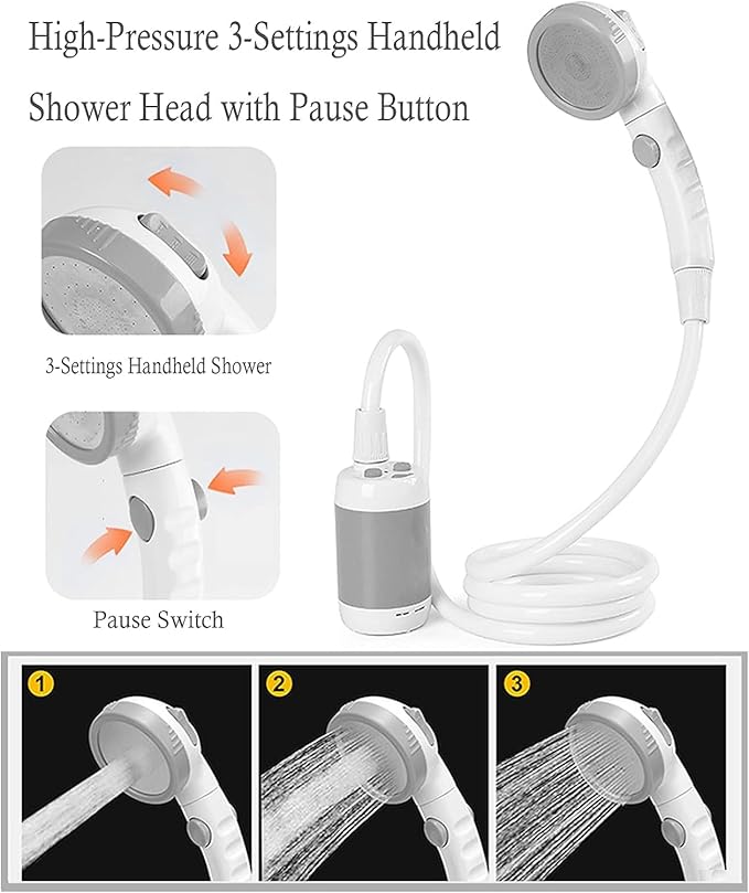 Portable Outdoor Shower Pump Rechargeable Battery Portable Shower for Camping Camp Suitable Electric showerhead for Hiking Campsites