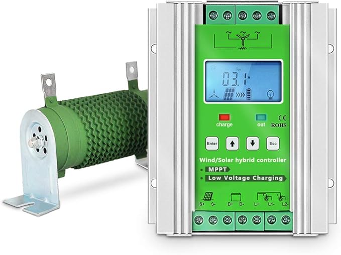 1000W Wind Solar Hybrid Charge Controller 12V/24V MPPT Boost Charge Regulator with LCD Display and Free Dump Load Accurate (600W Wind + 400W Solar)