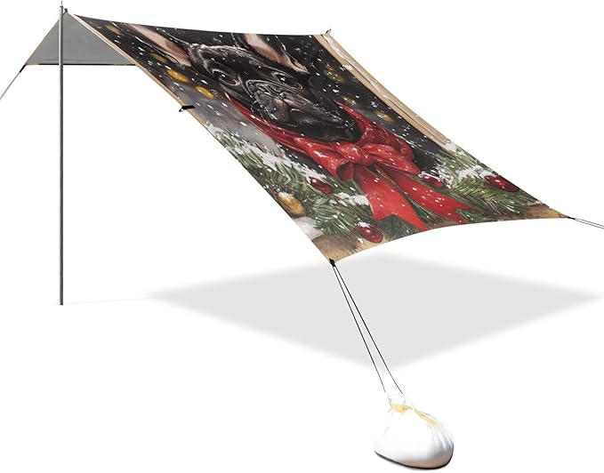 ALAZA Black French Bulldog Christmas Scene Snow Beach Tent Sun Shelter Portable Canopy Sunshade for Outdoor Camping Picnics Backyard Fun 10x9 ft