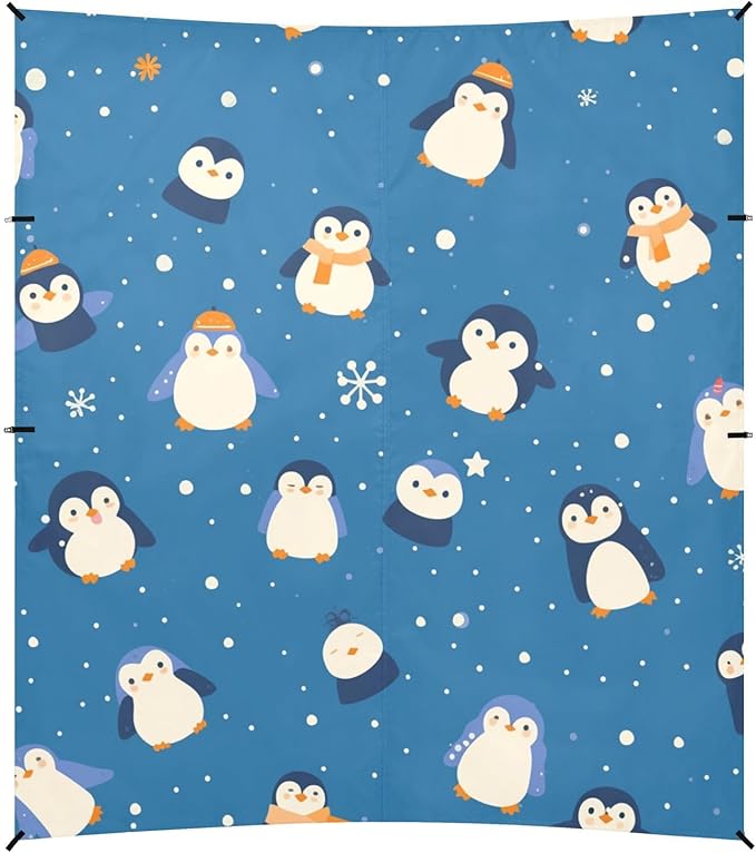 Seamless Pattern Penguins Cobalt Beach Tent UPF50+ Easy Setup Shade Sun Shelter with Sand Shovel for Camping Picnics Backyard