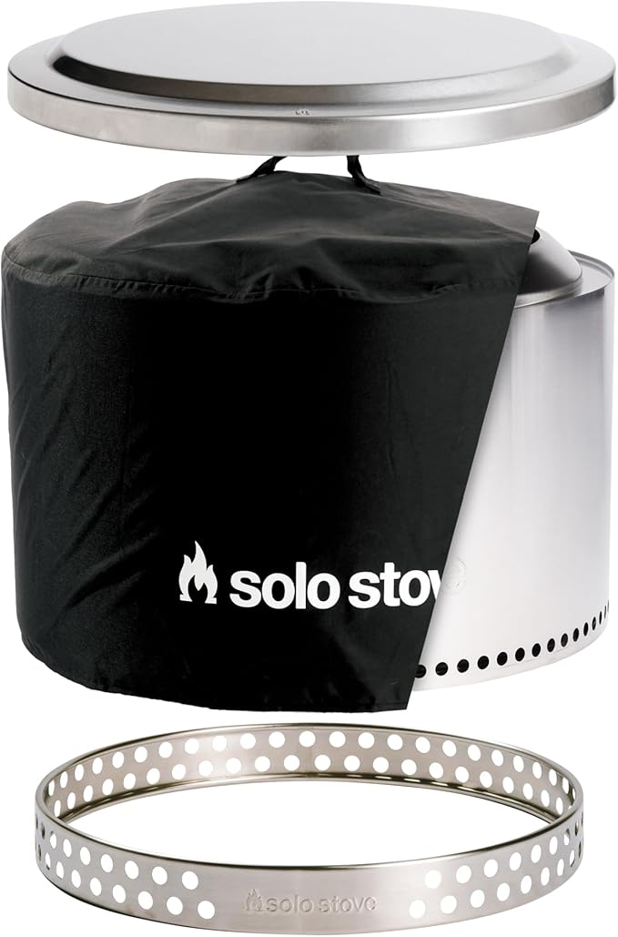 Solo Stove Yukon Amazon Exclusive Bundle | Smokeless Fire Pit with Stand Lid &amp Shelter | Wood Burning Stainless Steel Campfire Pit with Ash Pan | Ideal for 6+ People | 27in Dia 19in H 59lbs