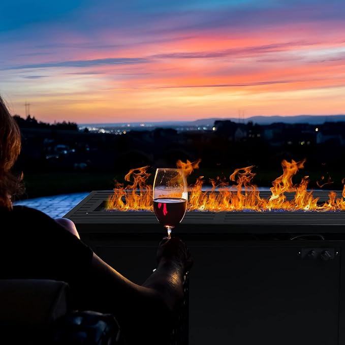 Sophia &amp William 56 Inch Gas Fire Pit Table Outdoor Rattan Propane Fire Table &amp Fireplace with Fire Glass Lid 50000 BTU Firepits for Outside Patio