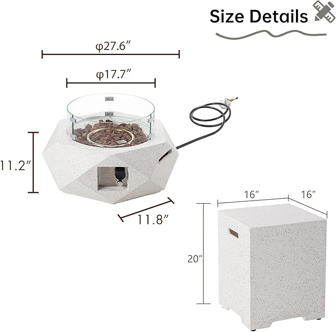 HOMPUS Hexagon Fire Pit Table Outdoor Propane Fire Pit Table w Free Lava Rocks &amp Rain Cover Terrazzo Colorful Fire Pit w Tank Cover Table &amp Wind Guard for Patio Outside