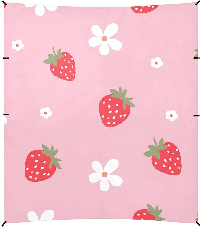 ALAZA Flower and Strawberry Pattern Beach Tent Sun Shelter Portable Canopy Sunshade for Outdoor Camping Picnics Backyard Fun 10x9 ft