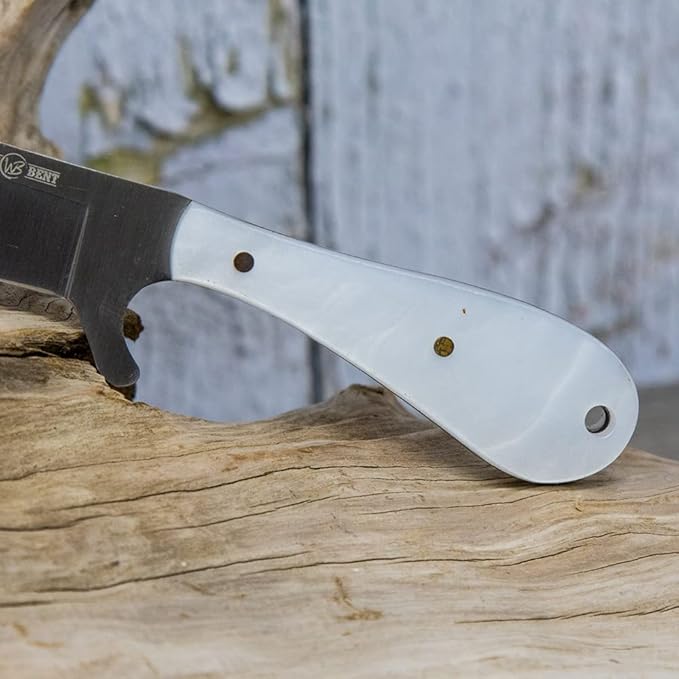 WHISKEY BENT HAT CO. Bullcutter 2 Fixed Blade Knife 440C Stainless Steel 3 Blade w/Leather Sheath (Pearl Snap)