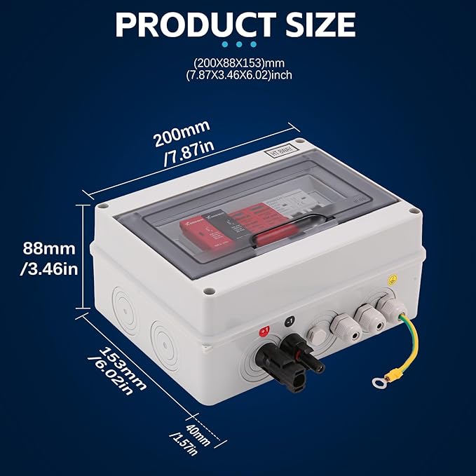 VOU 600V Solar DC PV Combiner Box for Solar Panel1 String with Lightning Arrester Connector for On/Off Grid Solar Panel System1 Input 1 Out 15A Rated Current Fuse63A Circuit BreakerWaterproof