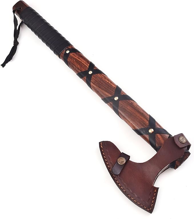 Custom Handmade Carbon Steel Viking AxeValentine's Day Gift Birthday Gift for him with Premium Leather Wrapped Handle and Leather Sheath