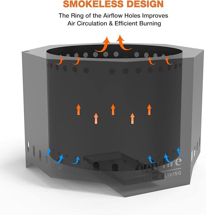 ONLYFIRE OUTDOOR LIVING 24 Modern Smokeless Fire Pit Portable Wood Burning Firepit for Camping Tailgating Patio Backyard Lakeside Villa Beach Bonfire Party Outdoor Fireplace Black FP013