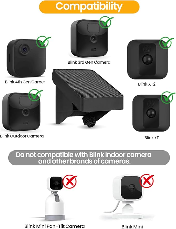 Solar Panel Charging Mount Compatible with Blink Outdoor 4(4th Gen)/Outdoor XT3/XT2/XT Camera Blink Solar Panel with Internal Battery IP67 Waterproof 365 Days Solar Power Adjustment Angle 3 Pack