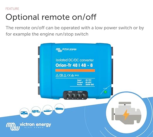 Victron Energy Orion-Tr DC to DC Converter - 48/48-Volt 8 amp 380-Watt - IP43 Protected - for Dual Battery Systems - Isolated