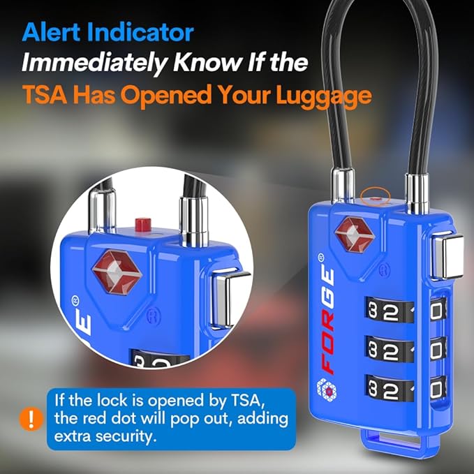 Bright Colors TSA Approved Luggage Locks 4 Pack Re-settable Combination with Alloy Body Blue 4 Locks.