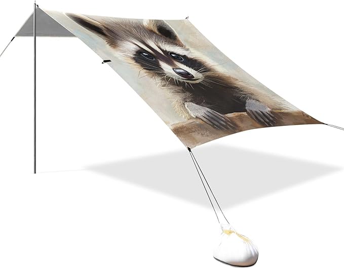 ALAZA Cute Raccoon Watercolor Beach Tent Sun Shelter Portable Canopy Sunshade for Outdoor Camping Picnics Backyard Fun 10x9 ft
