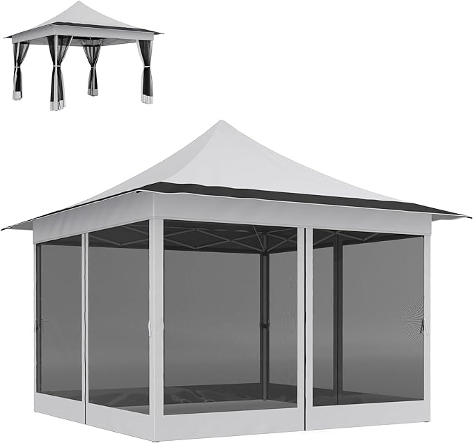 12x12 Premium Quality Canopy Pop Up Tent Featuring Breathable Mesh UPF50+ UV Protection Collapsible Carry Bag Light Gray