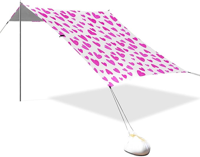 Beach Canopy with Windproof Ropes &amp Sandbags Beach Tent Sun Shade Sun Shelter for Camping Trips Fishing Backyard Fun or Picnics Heart