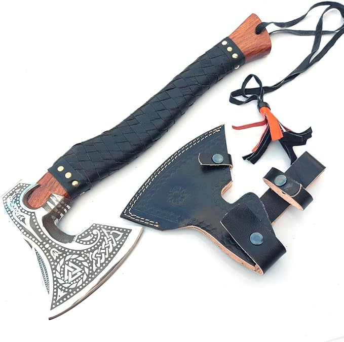 Poshland AX-7000 Custom Gift Forged Carbon Steel Viking Axe with Rose Wood Shaft Viking Bearded Camping Axe (AX-7000) (AX-7091)