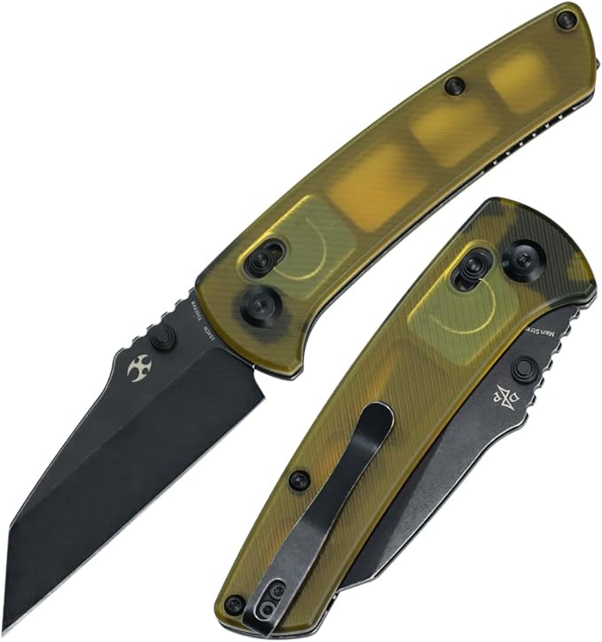 KANSEPT Main Street Pocket Folding Knife 3.36''Black Ticn Coated 154CM Sharp Blade Yellow PEI Handle with Axis Lock Thumb Stud Perfect Clip for Camping Fishing Gift Everyday Carry T1015v8