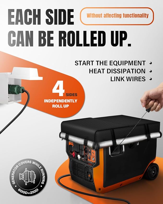Inverter Generator Cover. 600D+210D Heavy Duty Waterproof. 24’’L×19’’W×21’’H for Universal Most Inverter Generators. Fuel can be Added to the Top. Black