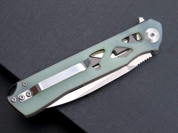 Eafengrow EF959 Pocket Folding Knife D2 Steel Blade G10 Handle EDC Knife Liner Lock Ball Bearing Tactical Pocket Knife Flipper Knife for Camping Tactical Hiking Survival Outdoor(Jade)