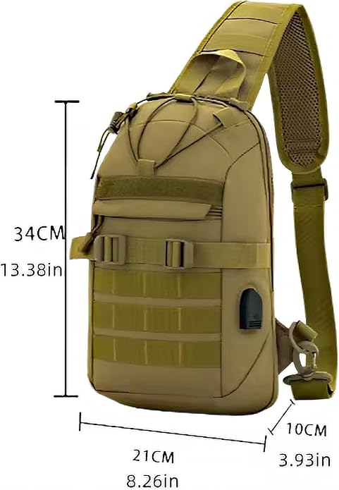 Men's Tactical Sling Bag Crossbody Shoulder Daypack with USB Charging Port for Cycling Travel Hiking