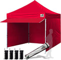 Eurmax USA 10x10 Pop Up CanopyCommercial Tent with Patented No-Tip Rolling Bag24sqft Extension Awning &amp 4 Zippered Removable WallsUV &amp Water ResistantHeavy Duty Instant Shelter GazeboRed