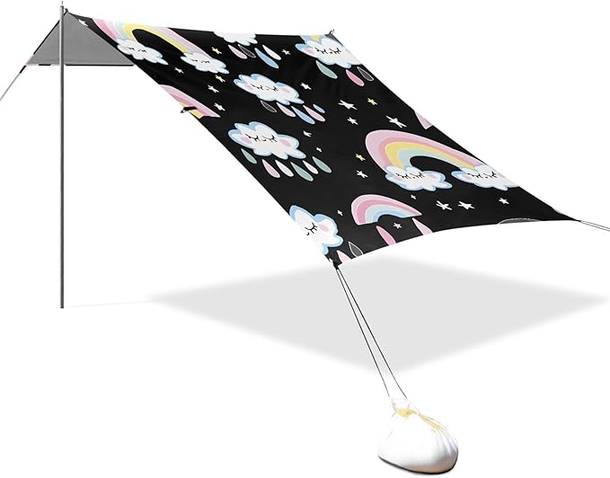 ALAZA Cloud Rainbow Pattern Beach Tent Sun Shelter Portable Canopy Sunshade for Outdoor Camping Picnics Backyard Fun 10x9 ft
