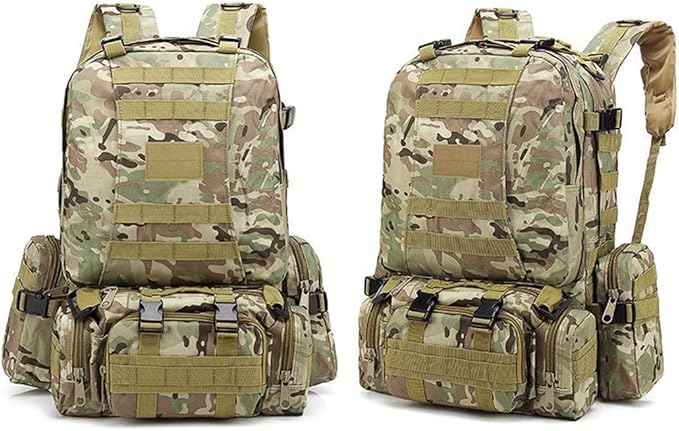 Tactical Backpack Military Army Rucksack 60L Large Assault Pack Camping Detachable Molle Bag (CP)