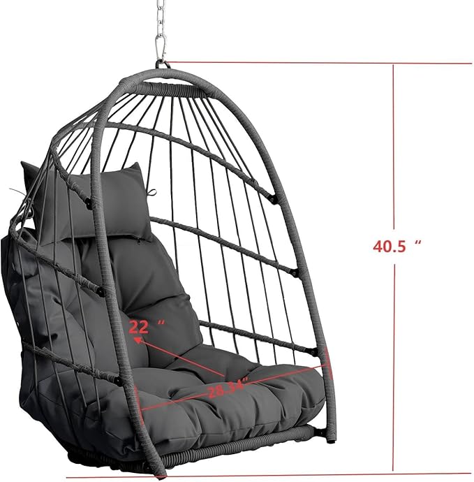 Outdoor Garden Rattan Egg Swing Chair Hanging Chair PE Hanging Chair GrayGray+Gray
