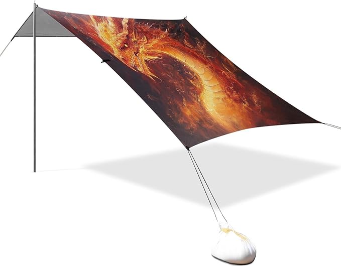 ALAZA Fire Dragon Beach Tent Sun Shelter UPF50+ Protection Beach Shade Canopy w/ 4 Sandbags for Outdoor Camping Fishing Backyard Fun Picnic 10x9 ft