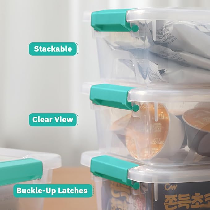 Plastic Storage Containers Clear Craft Storage Bins with Grey HandleOrganizer Box with Durable Lids Stackable Containers for Organizing Craft and Tools (8 Pack-4 Quart Green)