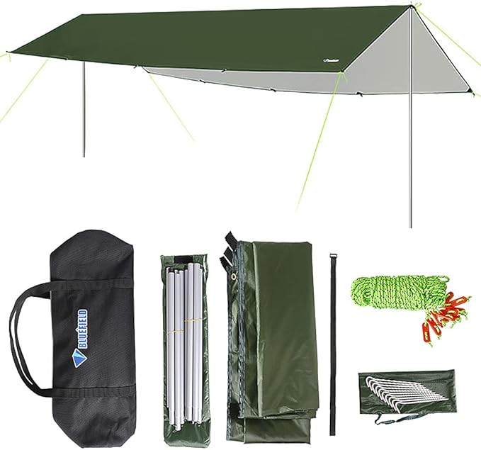 3x6m Sunshade Waterproof Tarp Tent Shade Pole Folding Camping Canopy Ultralight Beach Sun Shelter Camping Hiking Survival Shelter