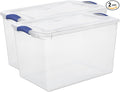 2 Pack 66 Quart - Large Clear Plastic Storage Bins with Blue Latch Stackable Container Boxes for Home and Office Organization