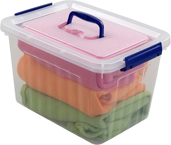 Morcte 10 L Plastic Lidded Storage Bin Clear Storage Box Pack of 6