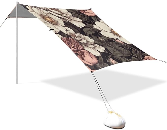 ALAZA Vintage Roses and Flower Beach Tent Sun Shelter Portable Canopy Sunshade for Outdoor Camping Picnics Backyard Fun 10x9 ft