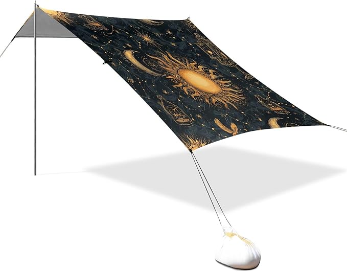 ALAZA Sun Moon Stars Constellations Witchery Beach Tent Sun Shelter UPF50+ Protection Beach Shade Canopy w/ 4 Sandbags for Outdoor Camping Fishing Backyard Fun Picnic 10x9 ft