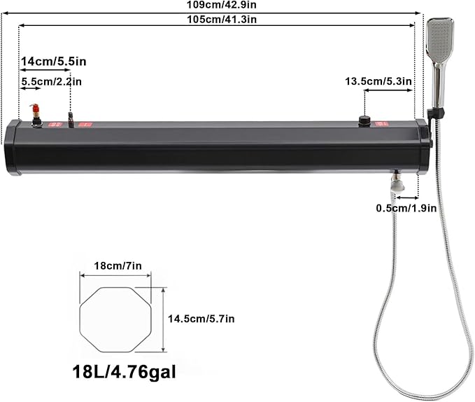 Camping Shower with Pump 18L/20L/30 Solar Shower Roof Rack Water Tank for Hiking Pet Cleaning Beach Vacations(18L)