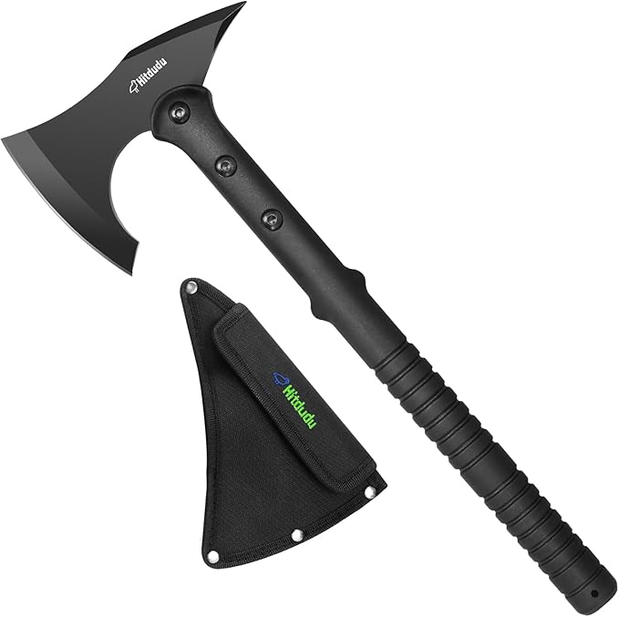 Camping Axe Tactical Survival Tomahawk Outdoor Axe for Hiking with Spike Hatchet Emergency Breaching Multitool Throwing Axe Includes Sheath