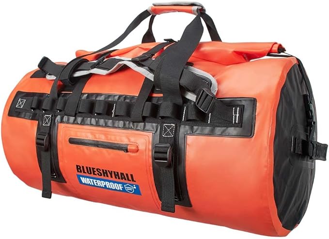 Blueshyhall 60L Waterproof Duffle Bag with Durable Handles Straps Water Repellent Dry Sack for Motorcycle Paddleboarding Kayaking Canoeing Camping Rafting Boating (Grey)