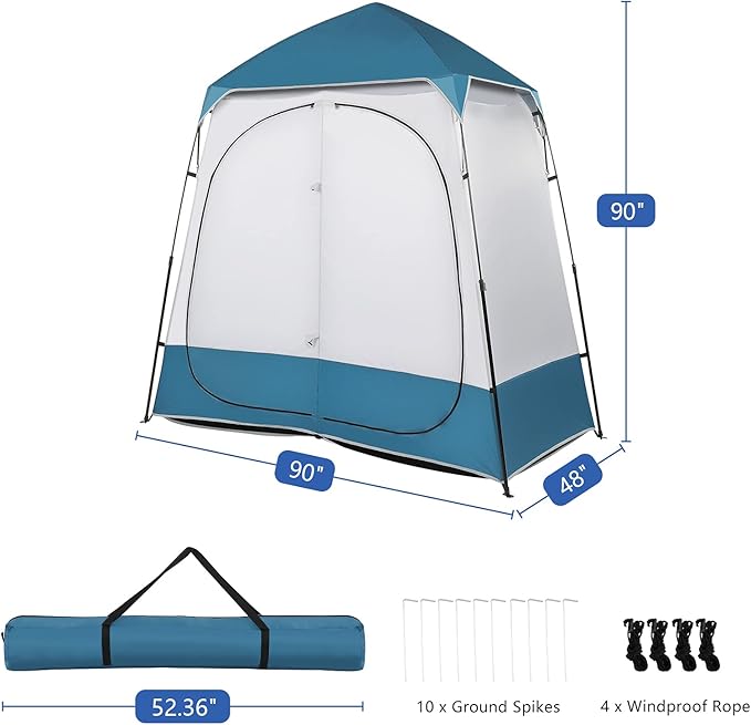 2 Room Shower Double Dressing Tent 7.5 FT Instant Pop Up Shelter with Carrying Bag Privacy Changing Room Tent for Portable Toilet Easy Setup for Camping DressingBlue/White