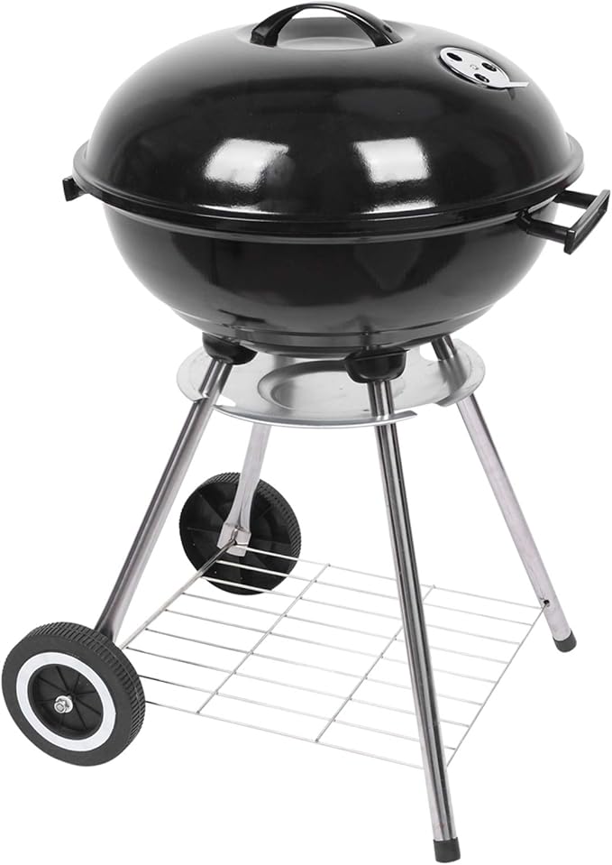 Outvita 18 inch Portable Charcoal Grill Stainless Steel BBQ Kettle Charcoal Grill with Wheels and Storage Holder for Camping Picnic Barbecue Party Outdoor Activities