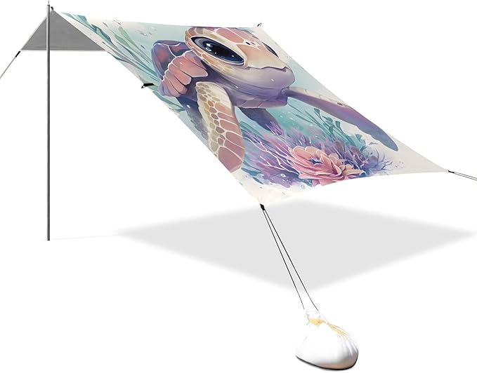 ALAZA Cute Baby Seaturtle Beach Tent Sun Shelter Portable Canopy Sunshade for Outdoor Camping Picnics Backyard Fun 10x9 ft