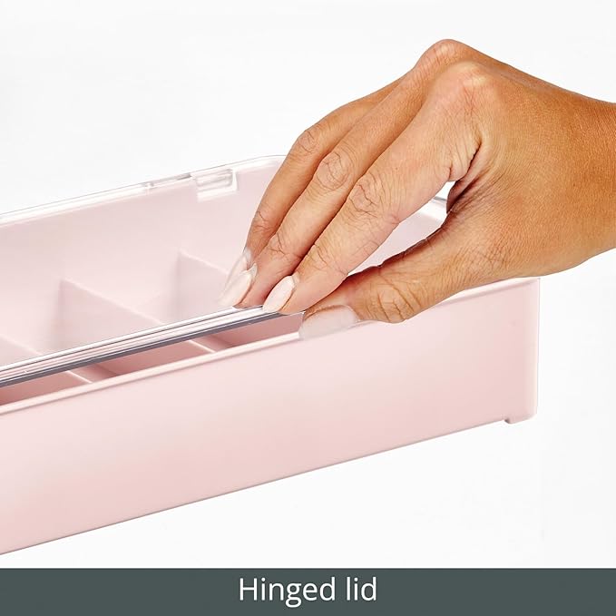 mDesign Plastic Stackable Eyeglass Case Storage Organizer with Hinged Lid for Unisex Sunglasses Reading Glasses Fashion Eye Wear Protective Glasses 5 Sections Ligne Collection 2 Pack Light Pink