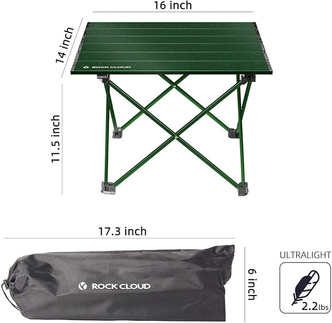 ROCK CLOUD Portable Camping Table Ultralight Aluminum Folding Beach Table Camp for Camping Hiking Backpacking Outdoor Picnic Green